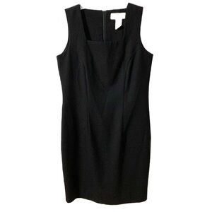 Vintage Melissa Lawrence Lined Linen Blend Sleeveless Shift Dress Square Neck